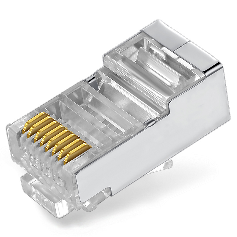 RC-6050 六類(lèi)水晶頭 CAT6千兆網(wǎng)線(xiàn)網(wǎng)絡(luò)連接頭50個(gè)/盒工程級(jí) 金屬屏蔽RJ45鍍金8芯寬帶線(xiàn)接頭