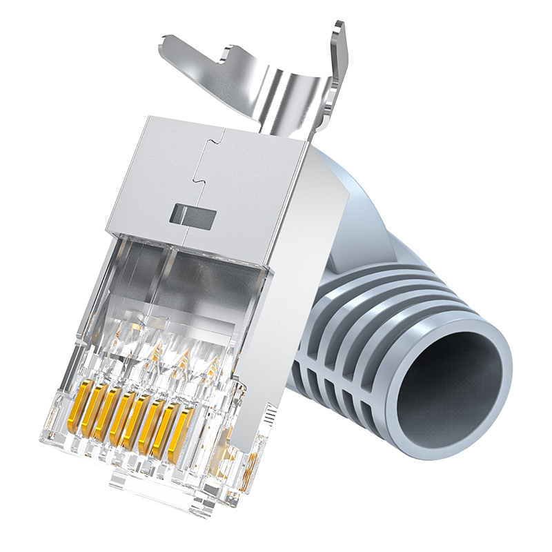 WRC75010 八類(lèi)屏蔽水晶頭 萬(wàn)兆兩件式純銅RJ45超六類(lèi)七類(lèi)50U鍍金接頭 帶燕尾夾10個(gè)裝